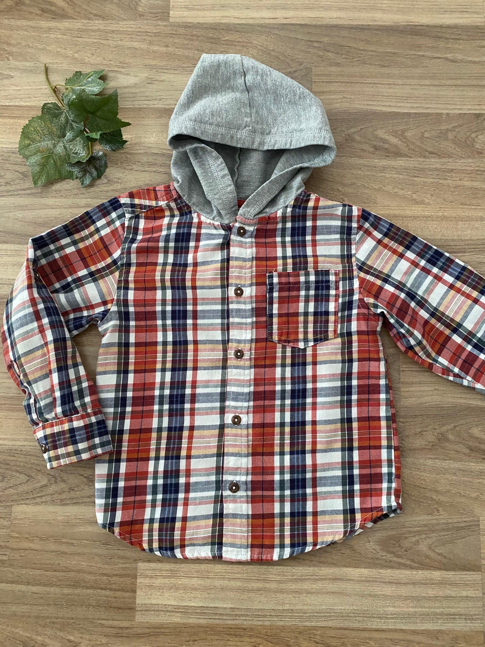 Full Button Up Hooded Shirt (Boys Size 5)